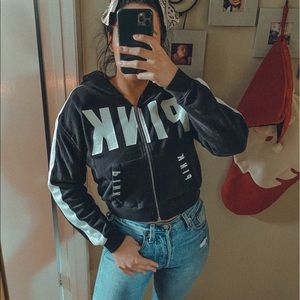 Pink cropped zip hoodie sweater